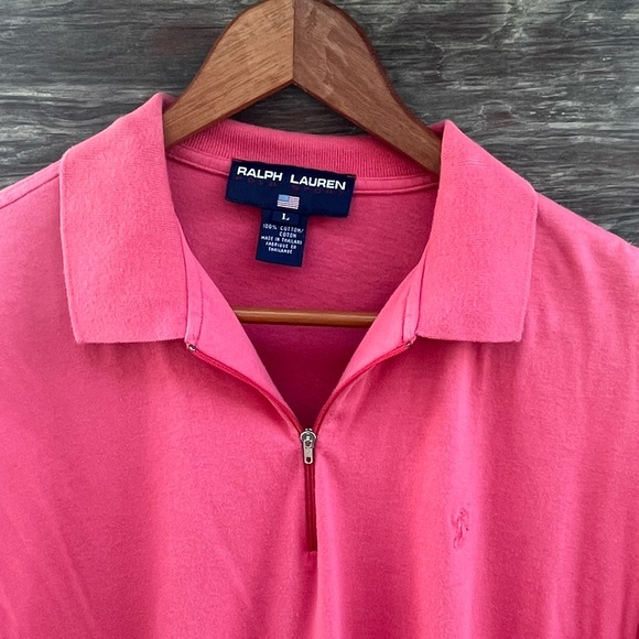 Ralph Lauren Blue Label Short Sleeve Polo Shirt Zipper Neck, Pink |L - Picture 4 of 10